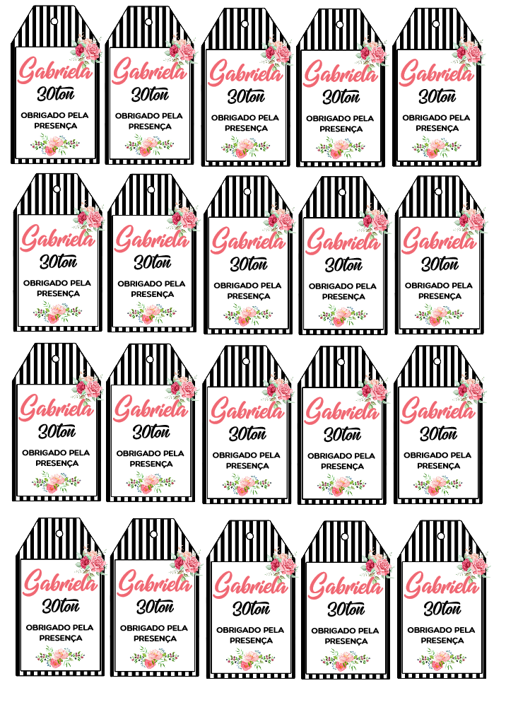 Tag de Agradecimento Aniversário Floral Listrado para Editar Tag de Agradecimento Aniversário Floral Listrado para Editar