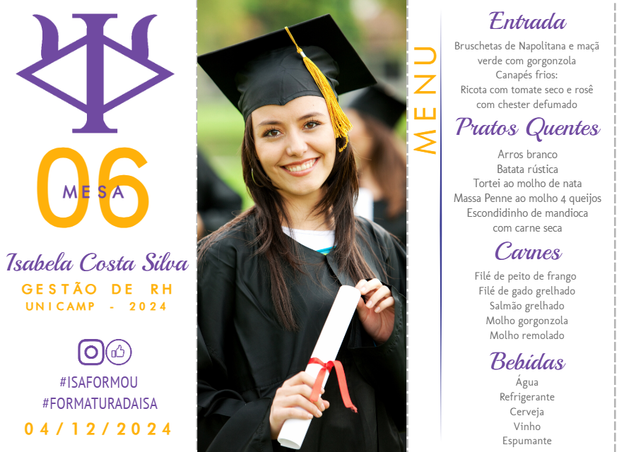 Menu de Formatura com Foto para Editar Online Menu de Formatura com Foto para Editar Online