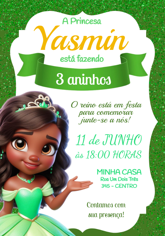 Convite Aniversário Princesa Tiana para Editar Online Convite Aniversário Princesa Tiana para Editar Online