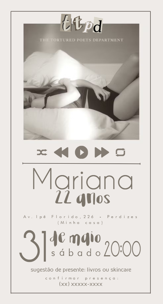 Convite de Aniversário TTPD Estilo Álbum para Editar Online Convite de Aniversário TTPD Estilo Álbum para Editar Online