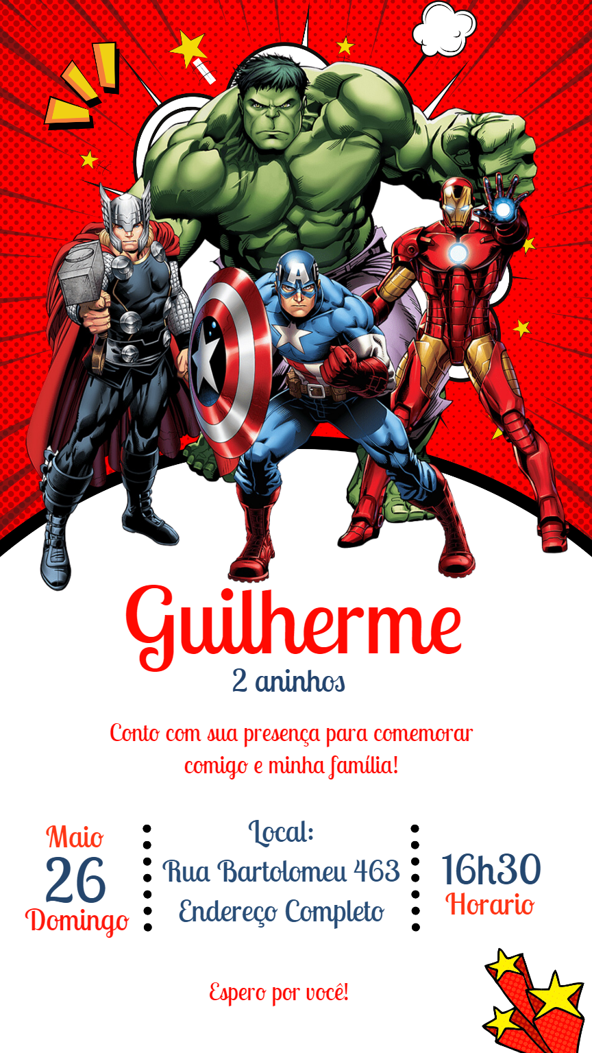 Convite de Aniversário Vingadores para Editar Online Facilmente Convite de Aniversário Vingadores para Editar Online Facilmente
