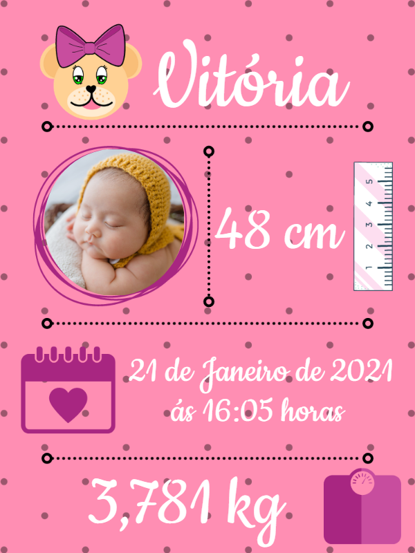 Quadro Dados Nascimento Menina com Foto para Editar Online Quadro Dados Nascimento Menina com Foto para Editar Online