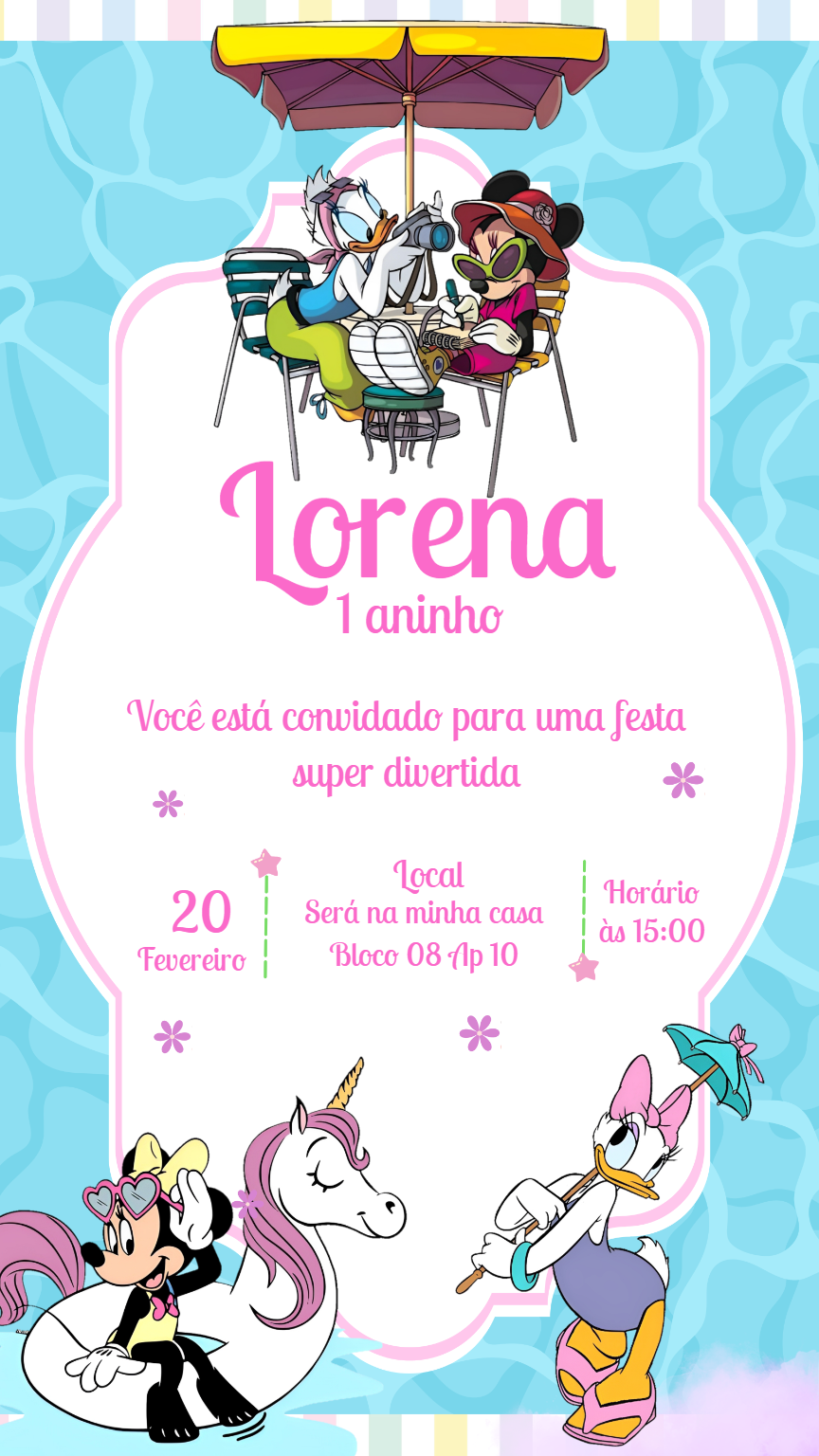 Convite Aniversário Minnie Pool Party para Editar Online Convite Aniversário Minnie Pool Party para Editar Online