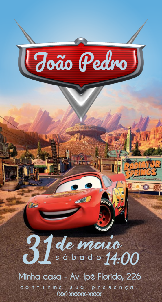 Convite Aniversário Relâmpago McQueen para Editar Online Convite Aniversário Relâmpago McQueen para Editar Online
