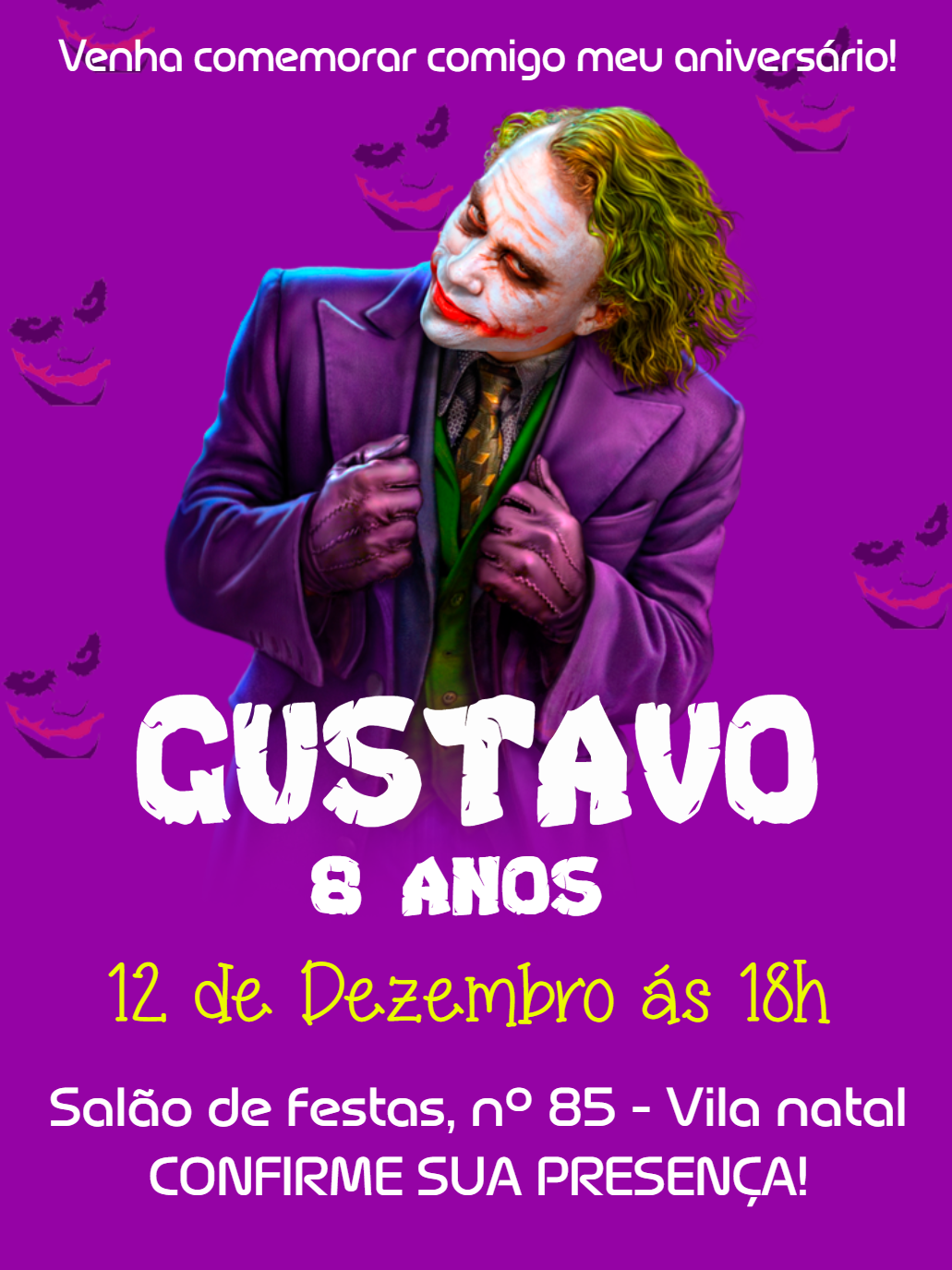 Convite de Aniversário Coringa para Editar Online e Imprimir Convite de Aniversário Coringa para Editar Online e Imprimir