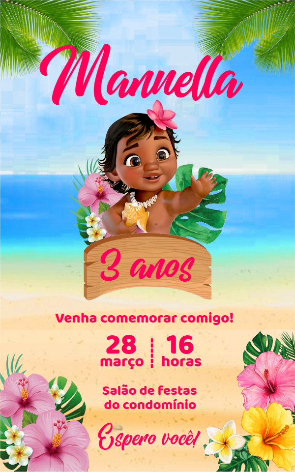 Convite de Aniversário Moana Baby para Editar Online Convite de Aniversário Moana Baby para Editar Online