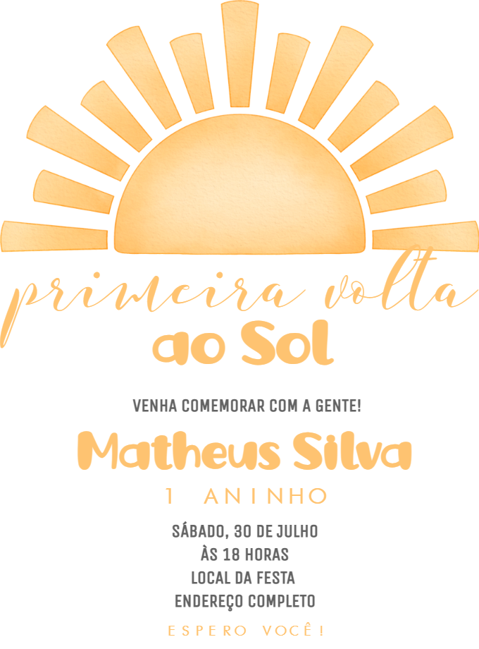 Convite Aniversário Primeira Volta ao Sol para Editar Online Convite Aniversário Primeira Volta ao Sol para Editar Online