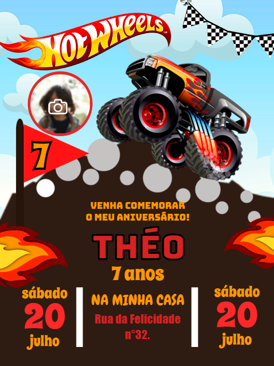 Convite de Aniversário Hot Wheels Monster Truck para Editar Convite de Aniversário Hot Wheels Monster Truck para Editar