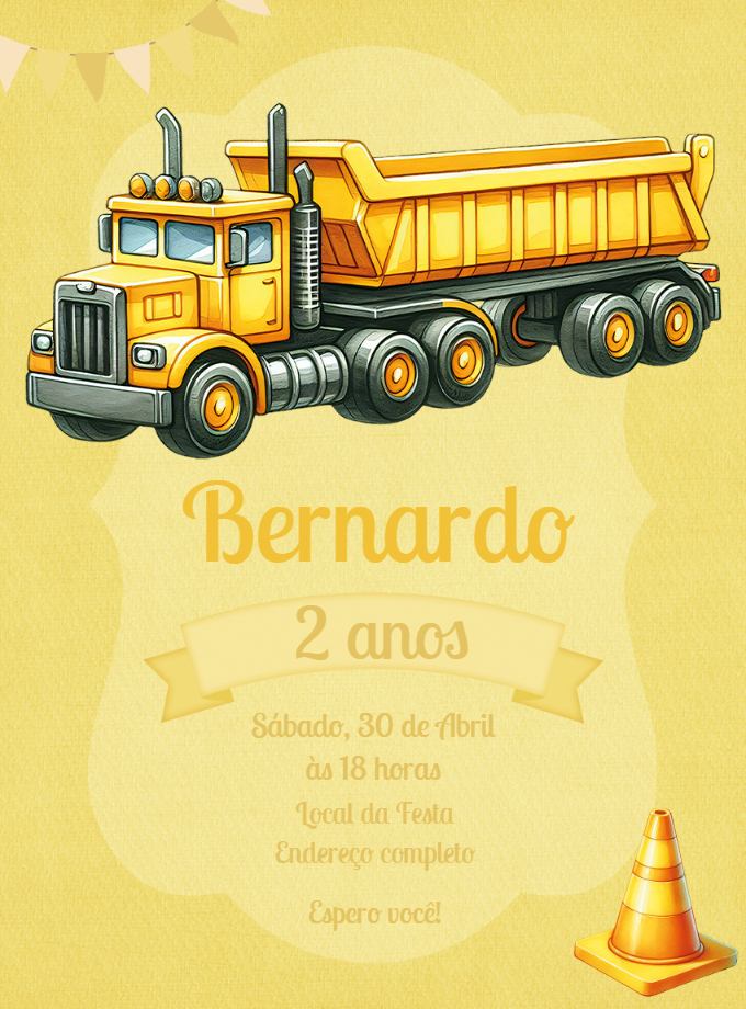 Convite de Aniversário Caminhão de Obras para Editar Online Convite de Aniversário Caminhão de Obras para Editar Online