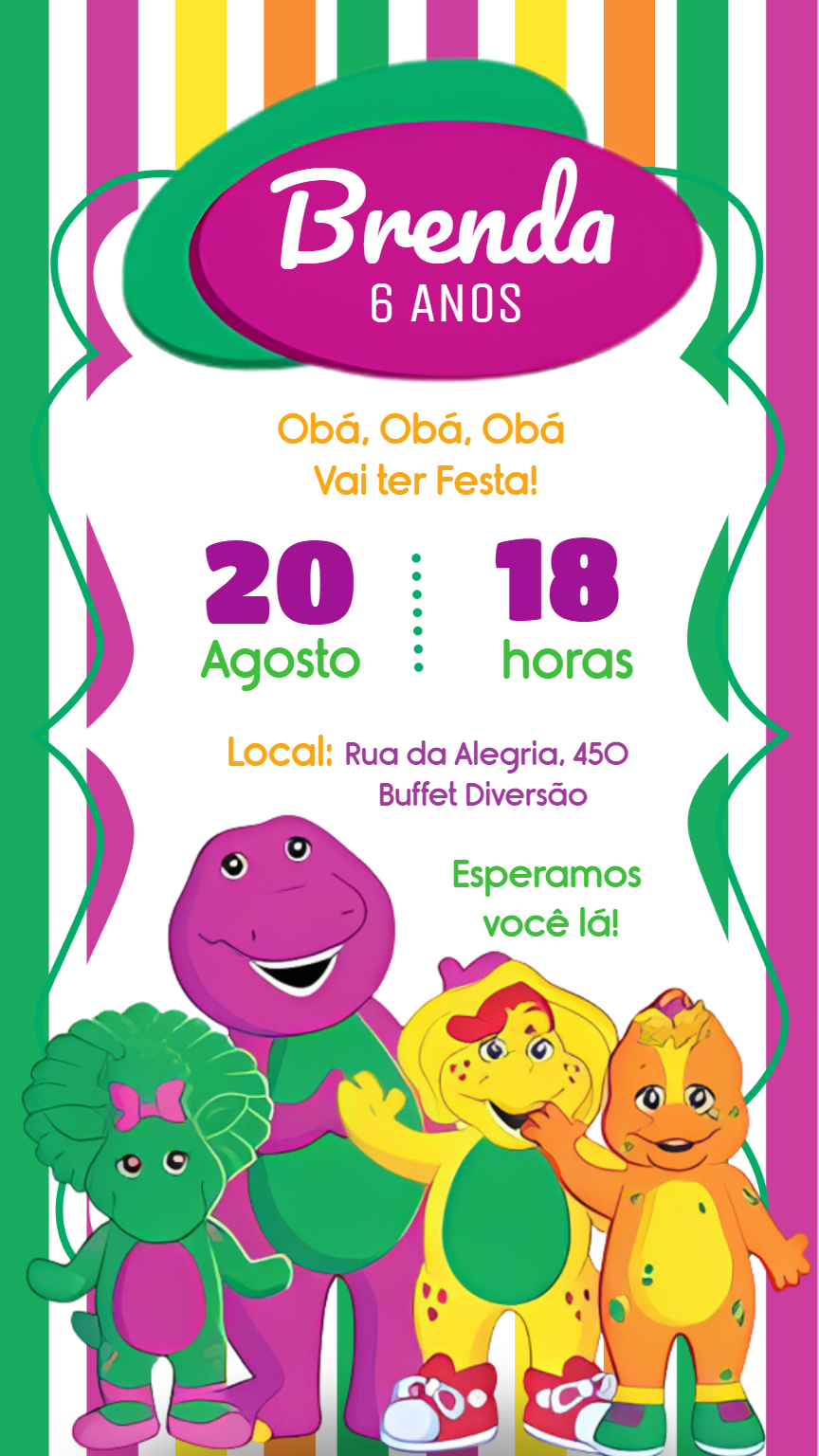 Convite Aniversário Barney e Seus Amigos para Editar Online Convite Aniversário Barney e Seus Amigos para Editar Online