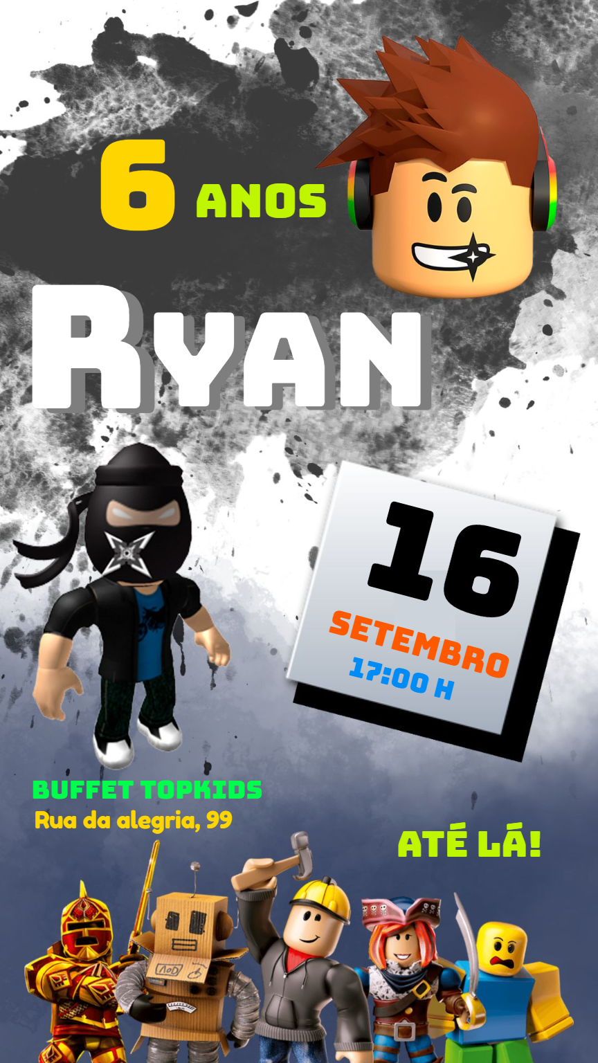 Convite Aniversário Roblox com Personagens para Editar Online