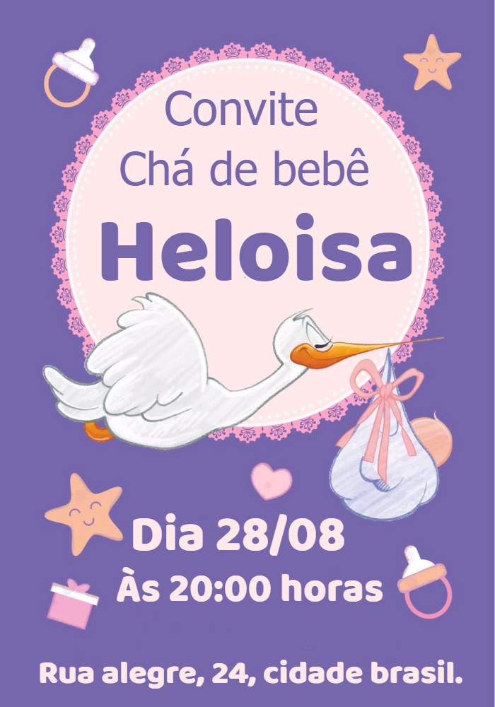 Convite Chá de Bebê Cegonha para Editar Online Convite Chá de Bebê Cegonha para Editar Online