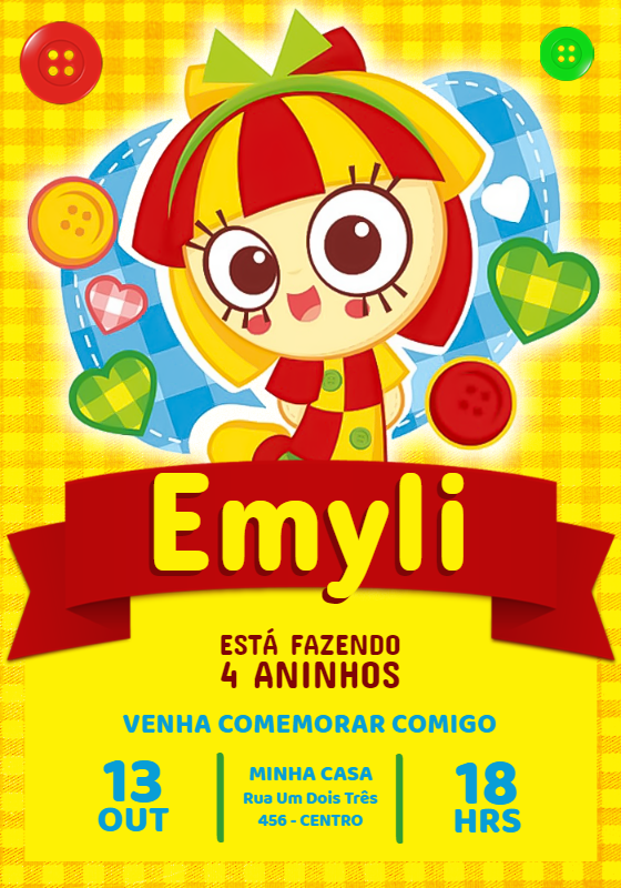 Convite Aniversário Emília Sítio do Picapau Amarelo para Editar