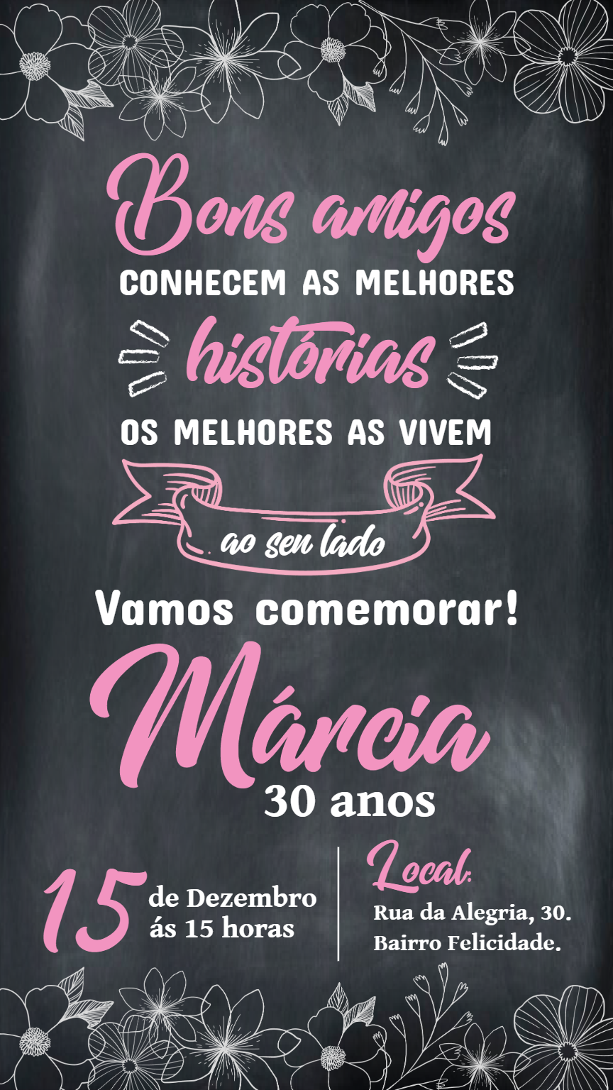 Convite de Aniversário Chalkboard com Frase para Editar Online Convite de Aniversário Chalkboard com Frase para Editar Online