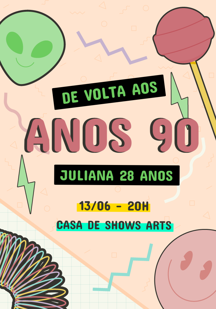 Convite Aniversário Anos 90 Retrô para Editar Online Convite Aniversário Anos 90 Retrô para Editar Online