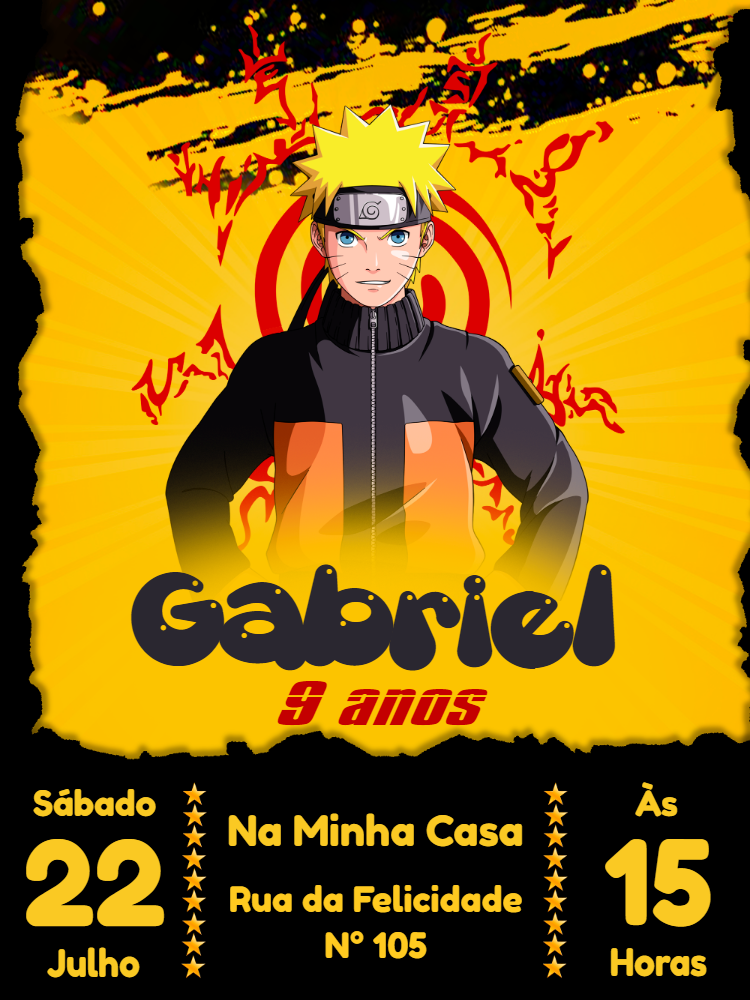 Convite de Aniversário Naruto com Personagem para Editar Online Convite de Aniversário Naruto com Personagem para Editar Online