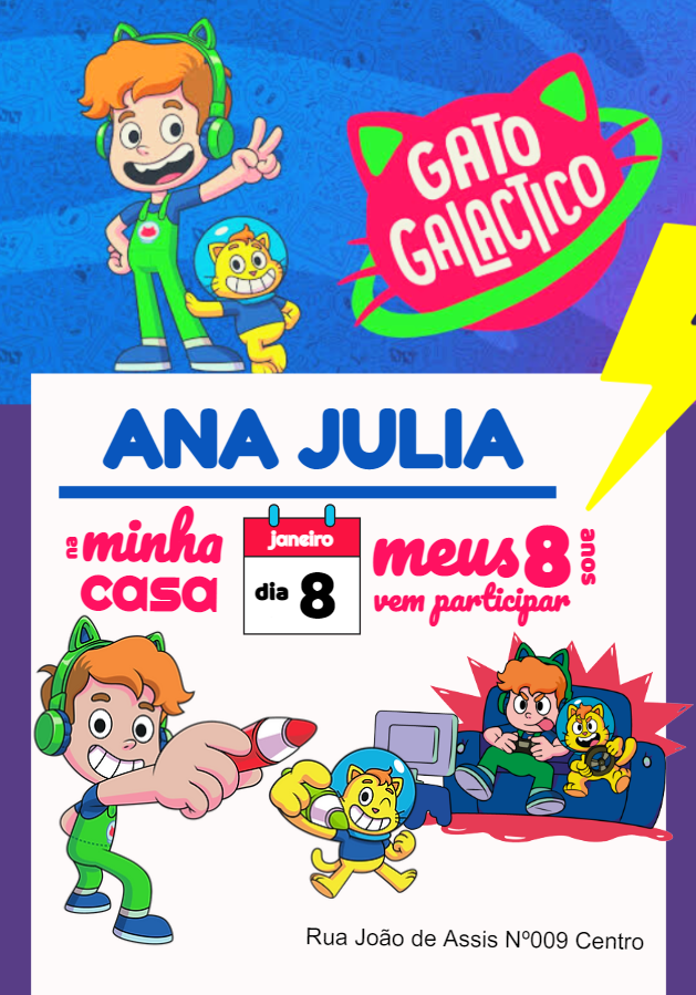 Convite de Aniversário Gato Galáctico para Editar Online Convite de Aniversário Gato Galáctico para Editar Online