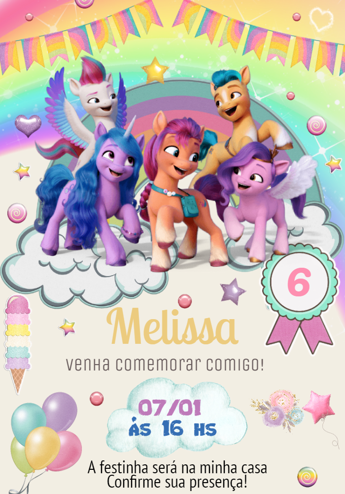Convite de Aniversário My Little Pony para Editar Online Convite de Aniversário My Little Pony para Editar Online