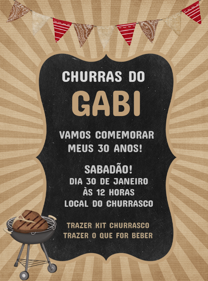 Convite de Aniversário Churrasco Rústico para Editar Online Convite de Aniversário Churrasco Rústico para Editar Online