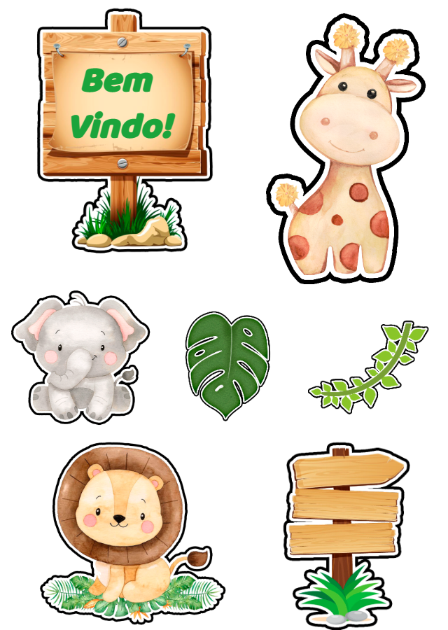 Topo de Bolo Safari Baby com Elementos para Editar Online Topo de Bolo Safari Baby com Elementos para Editar Online