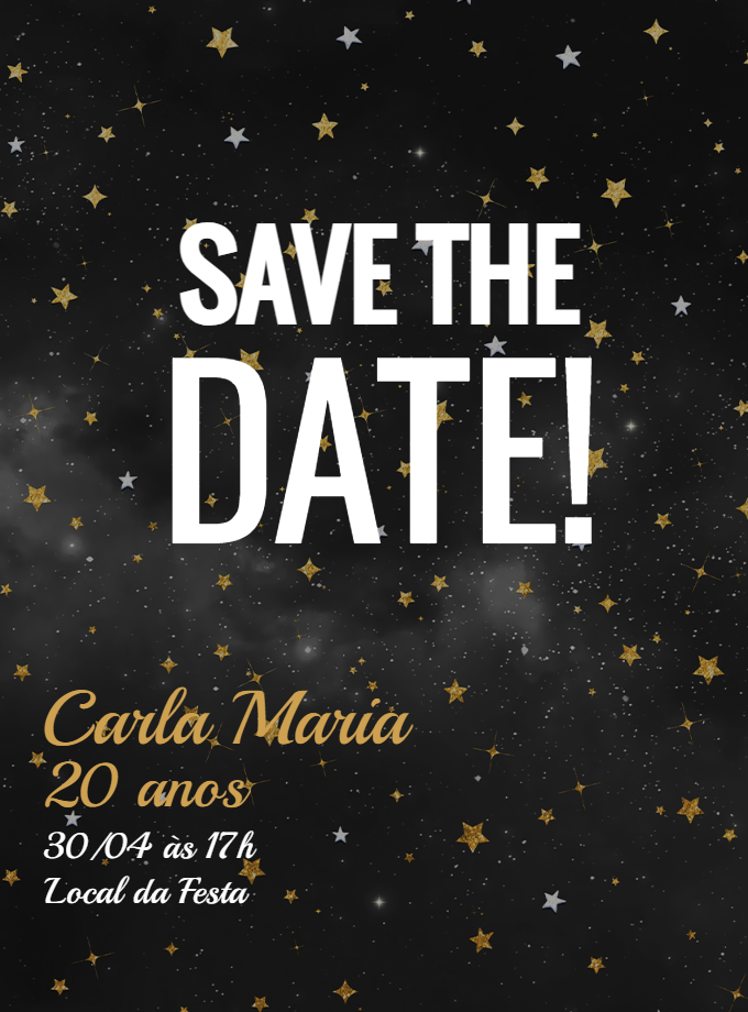 Convite de Aniversário Estrelas Douradas e Pratas para Editar Convite de Aniversário Estrelas Douradas e Pratas para Editar