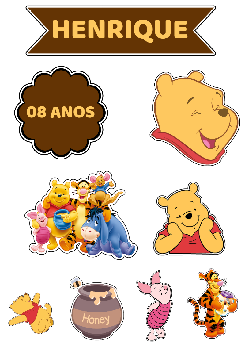 Topo de Bolo Ursinho Pooh: Kit Festa para Editar e Imprimir Topo de Bolo Ursinho Pooh: Kit Festa para Editar e Imprimir