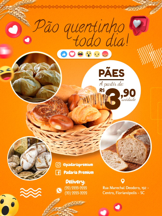 Folheto de Padaria com Pães e Ofertas para Editar Online