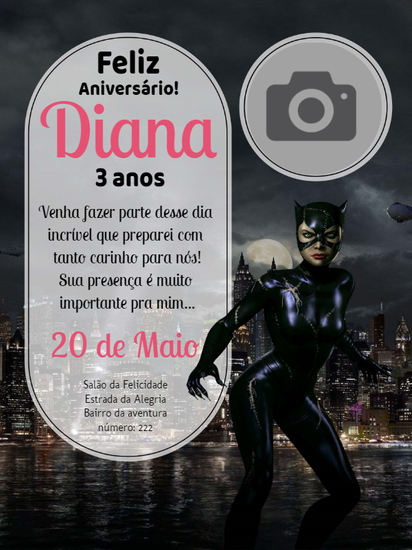 Convite Aniversário Mulher Gato com Foto para Editar Online Convite Aniversário Mulher Gato com Foto para Editar Online