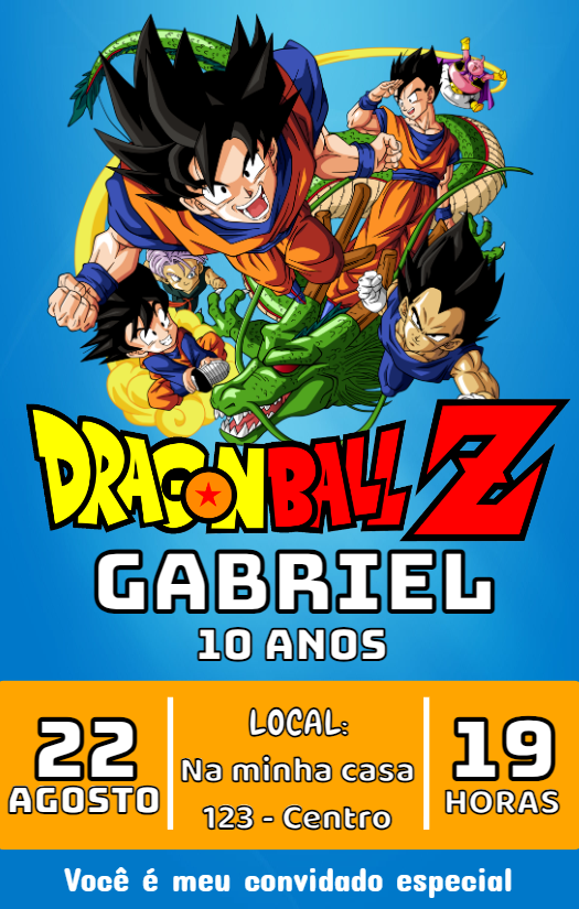 Convite de Aniversário Dragon Ball Z com Goku para Editar Online Convite de Aniversário Dragon Ball Z com Goku para Editar Online