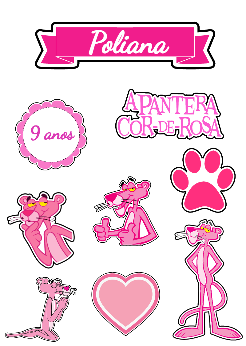 Topo de Bolo Pantera Cor de Rosa para Editar e Imprimir Topo de Bolo Pantera Cor de Rosa para Editar e Imprimir