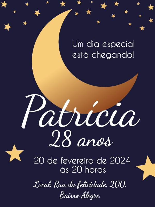 Convite de Aniversário Lua e Estrelas para Editar Online Convite de Aniversário Lua e Estrelas para Editar Online