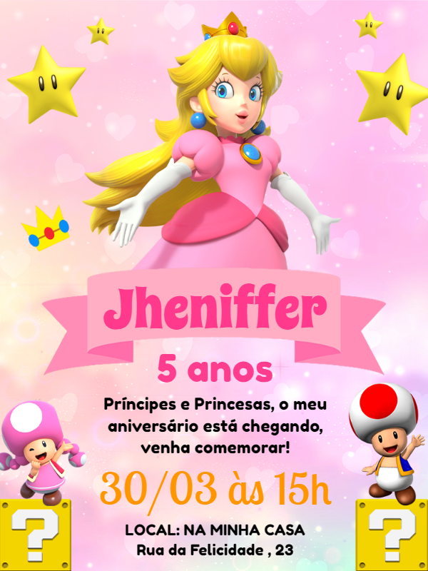 Convite de Aniversário Princesa Peach Editável Online Convite de Aniversário Princesa Peach Editável Online