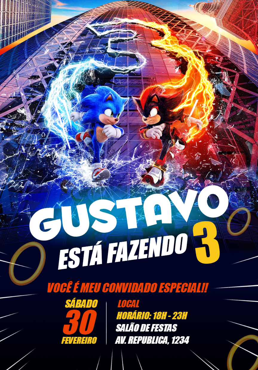 Convite de Aniversário Sonic e Shadow para Editar Online Convite de Aniversário Sonic e Shadow para Editar Online
