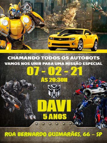 Convite Aniversário Transformers com Autobots para Editar Online Convite Aniversário Transformers com Autobots para Editar Online
