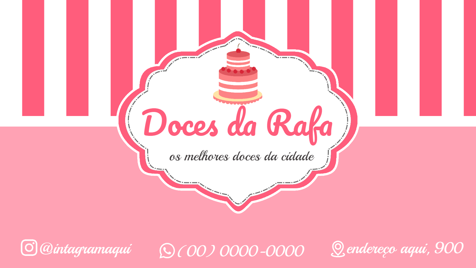 Cartão de Visita Doceria Listrado Rosa para Editar Online Cartão de Visita Doceria Listrado Rosa para Editar Online