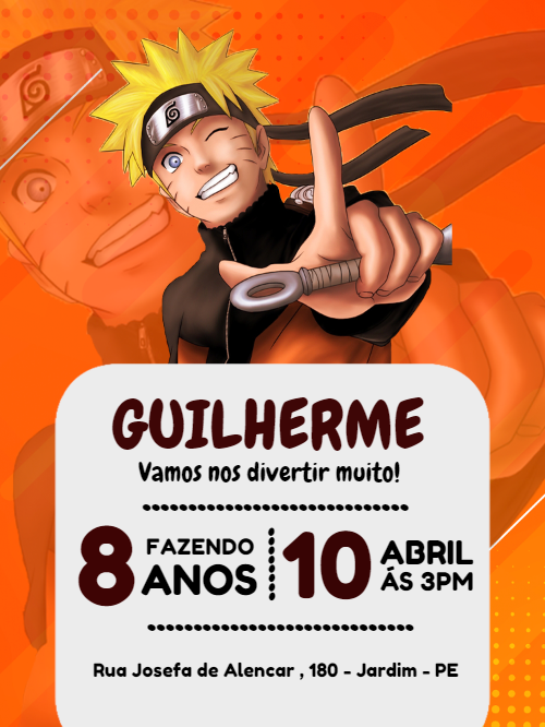 Convite de Aniversário Naruto para Editar Online Convite de Aniversário Naruto para Editar Online