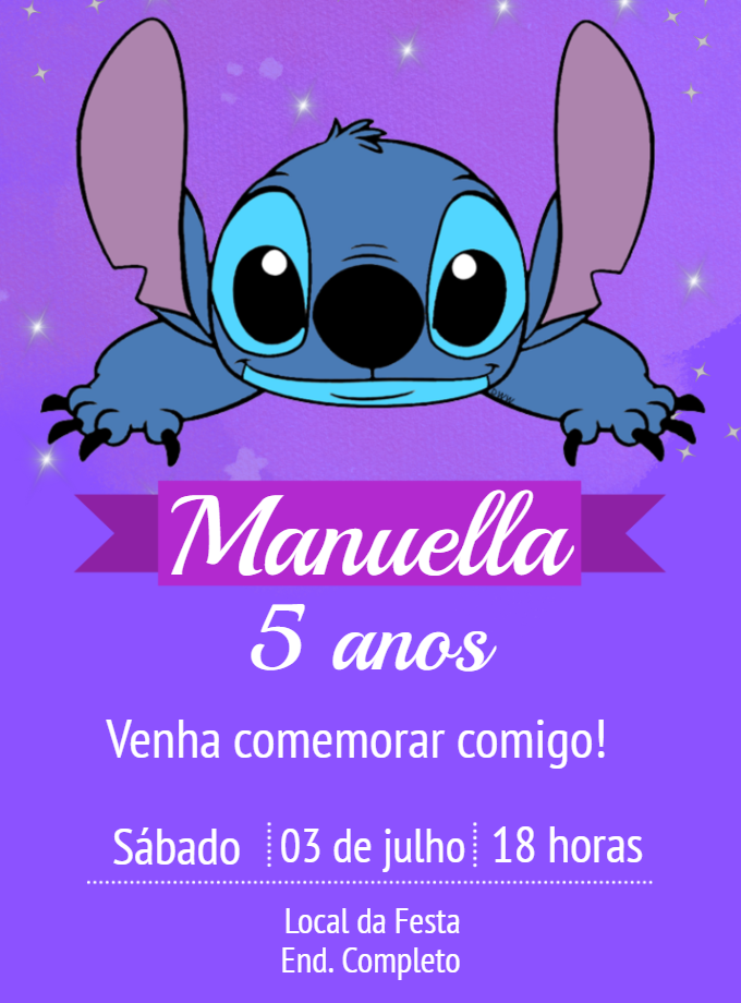 Convite de Aniversário Stitch para Editar Online e Imprimir Convite de Aniversário Stitch para Editar Online e Imprimir