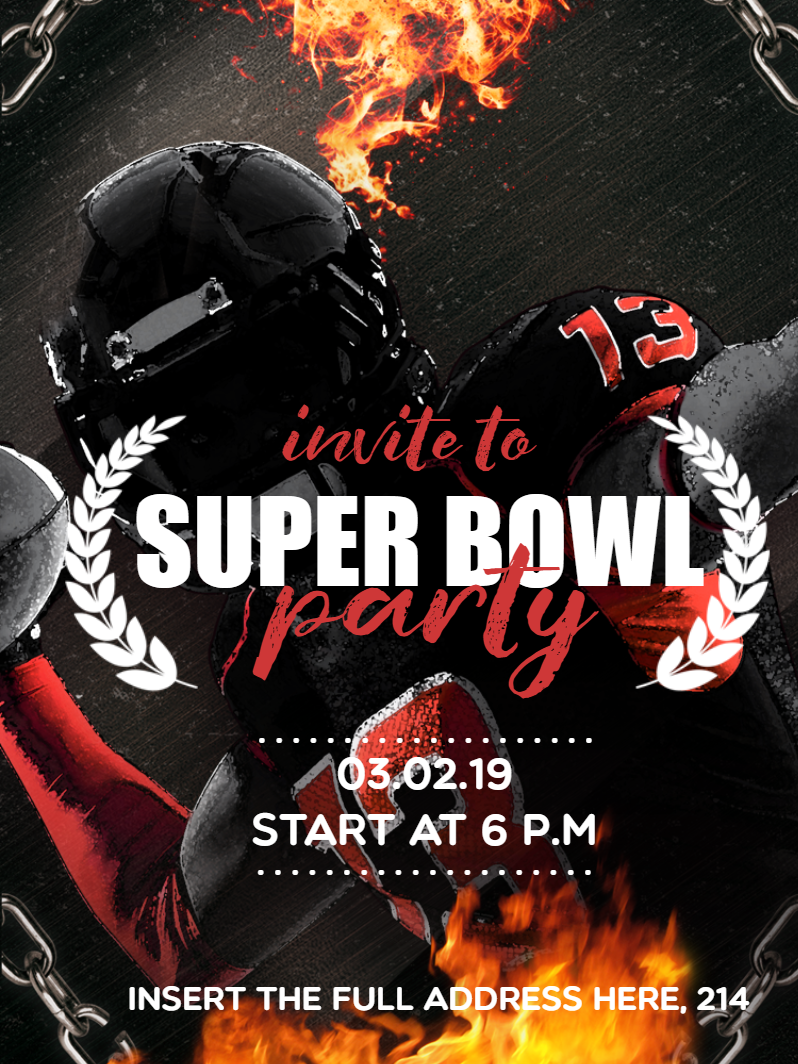 Convite de Super Bowl com Jogador para Editar Online