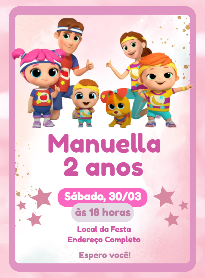 Convite de Aniversário Little Angel com Personagens para Editar Convite de Aniversário Little Angel com Personagens para Editar
