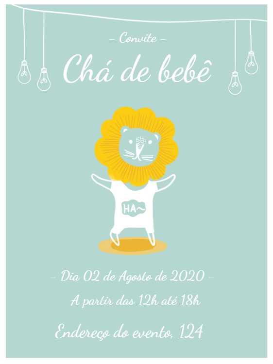 Convite Chá de Bebê Leãozinho Fofo para Editar Online Convite Chá de Bebê Leãozinho Fofo para Editar Online