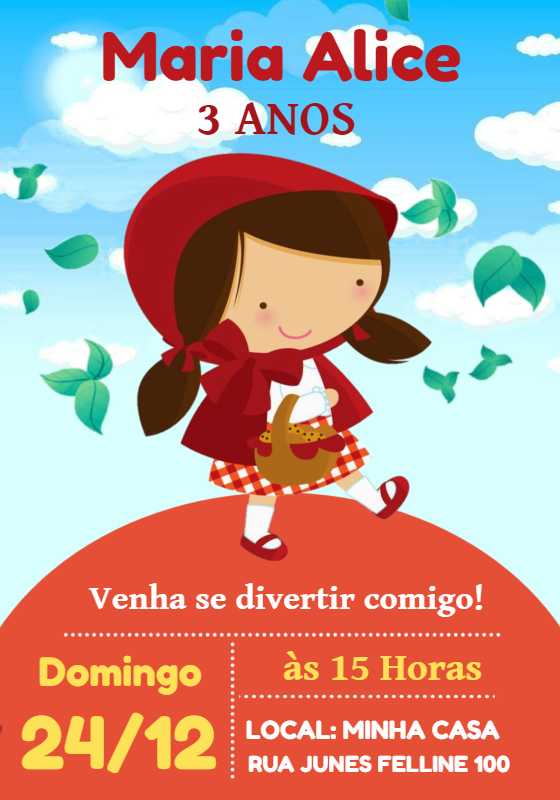Convite Aniversário Chapeuzinho Vermelho para Editar Online Convite Aniversário Chapeuzinho Vermelho para Editar Online