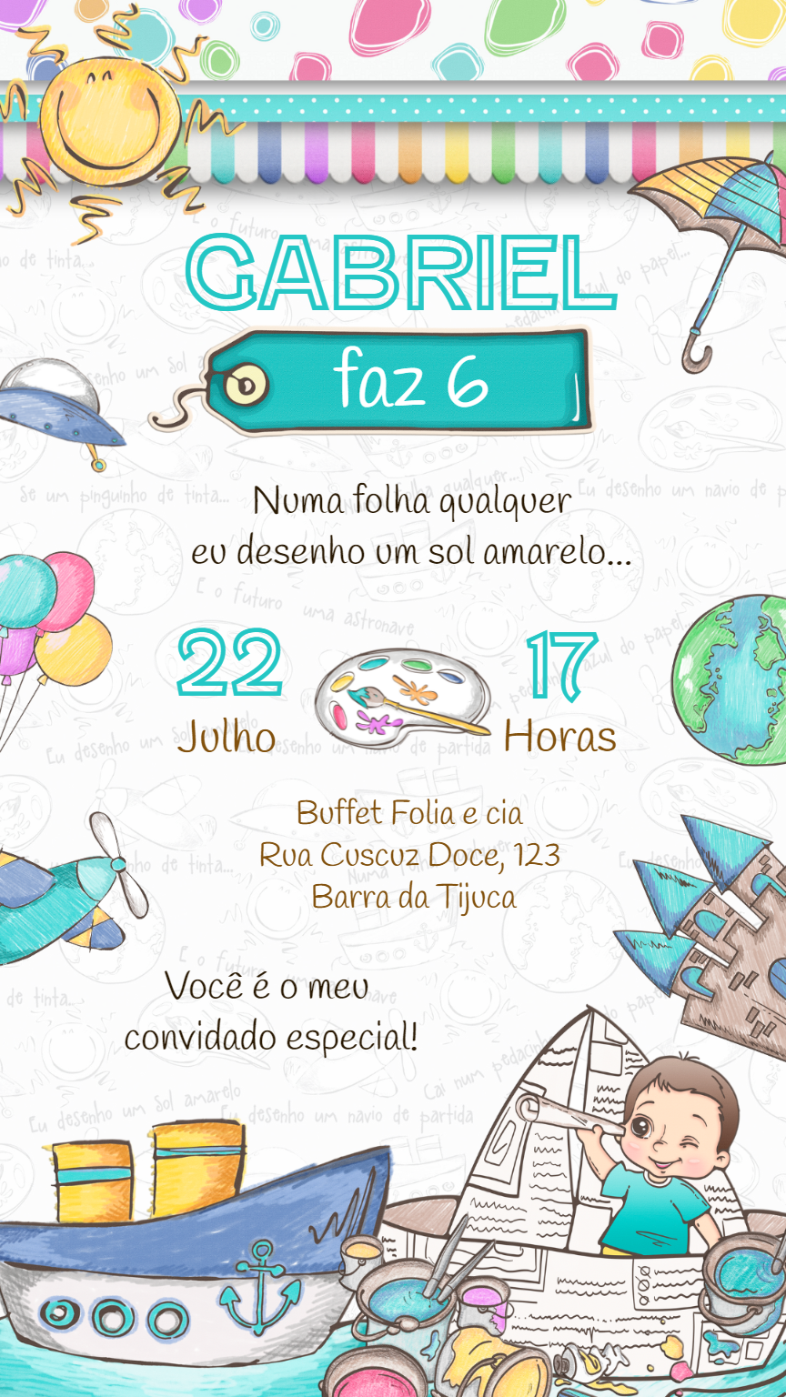 Convite Aniversário Pintando o 7 para Editar Online Convite Aniversário Pintando o 7 para Editar Online