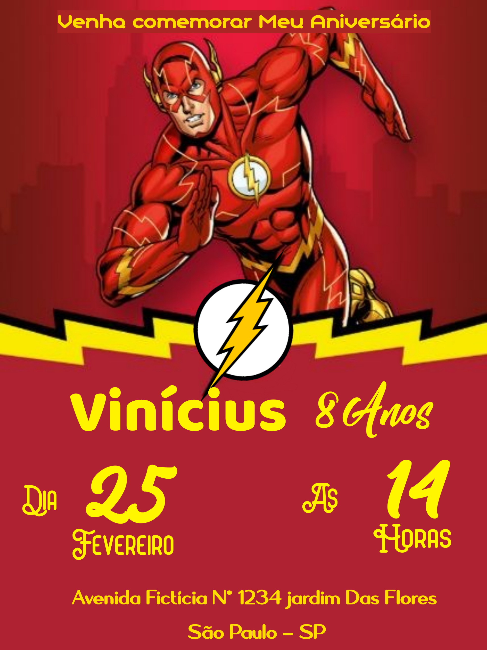 Convite de Aniversário The Flash para Editar Online Convite de Aniversário The Flash para Editar Online