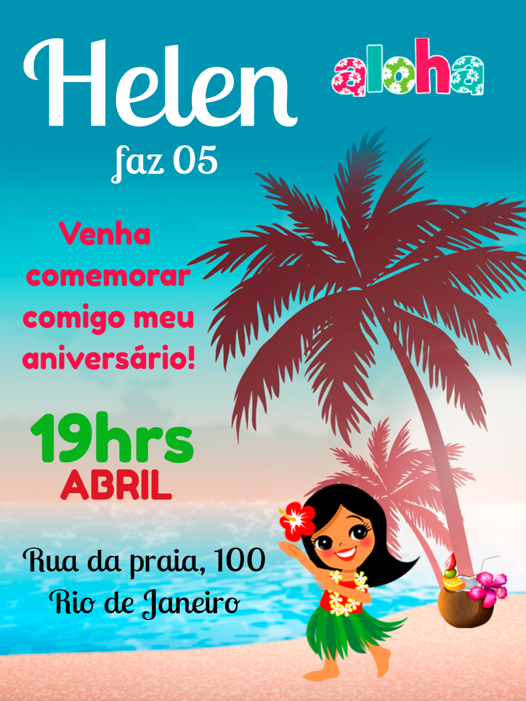 Convite de Aniversário Havaiano para Editar Online Convite de Aniversário Havaiano para Editar Online