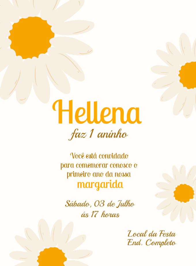 Convite de Aniversário Margaridas Delicadas para Editar Online Convite de Aniversário Margaridas Delicadas para Editar Online
