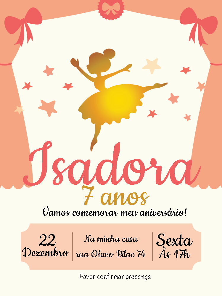 Convite de Aniversário Bailarina Delicada para Editar Online Convite de Aniversário Bailarina Delicada para Editar Online