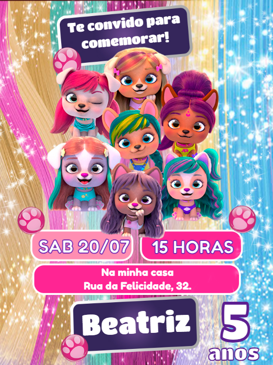 Convite de Aniversário Vip Pets Editável para Imprimir Convite de Aniversário Vip Pets Editável para Imprimir