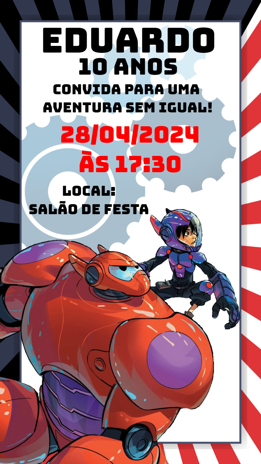 Convite de Aniversário Operação Big Hero para Editar Online Convite de Aniversário Operação Big Hero para Editar Online