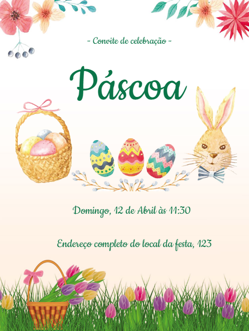 Convite de Páscoa com Coelhinho e Ovos para Editar Online Convite de Páscoa com Coelhinho e Ovos para Editar Online