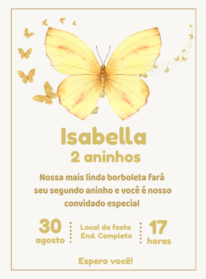 Convite Aniversário Borboleta Amarela para Editar Online Convite Aniversário Borboleta Amarela para Editar Online